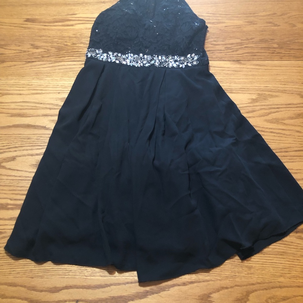 Scala Black Lace Bodice Dress with Crystal Waistband